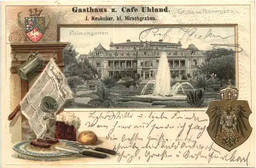 Frankfurt - Gasthaus zum Cafe Uhland - Litho Prägekarte -709130