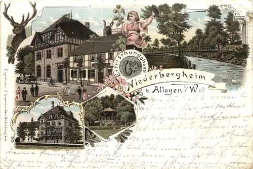 Gruss vom Niederbergheim bei Allagen - Litho - Warstein -713006