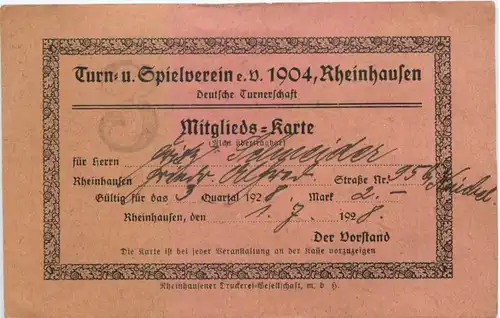 Rheinhausen - Turn- und Spielverein 1904 - Mitglieds-Karte Duisburg -714748