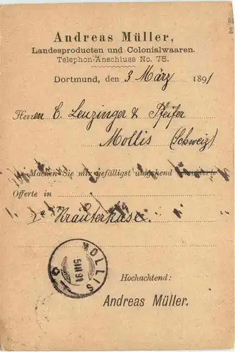 Dortmund - Andreas Müüller Landesproducten und Colonialwaaren 1891 -715252
