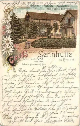 Gruss von der Sennhütte bei Pyrmont - Litho -719286