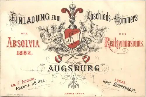 Augsburg - Absolvia Realgymnasium 1882 - Studentika -720374