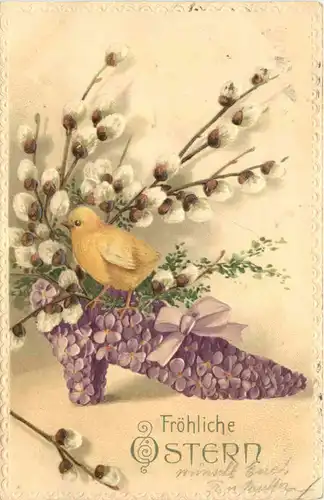 Ostern - Prägekarte - Blumen -Chicken -721910