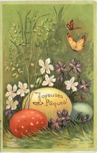 Ostern - Prägekarte - Eier - Blumen - Schmetterling -721976