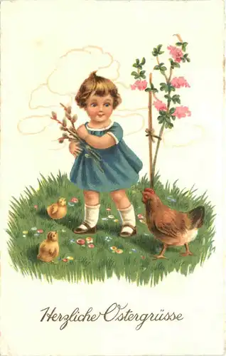 Ostern - Kind - Huhn - Blumen -721986