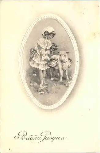 Ostern - Prägekarte - Schafe - Mädchen -721984