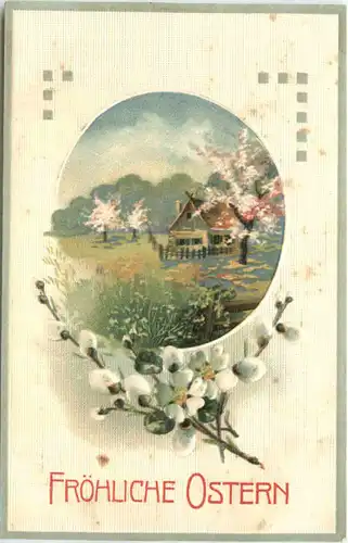 Ostern - Prägekarte - Landschaft im Rahmen -721988