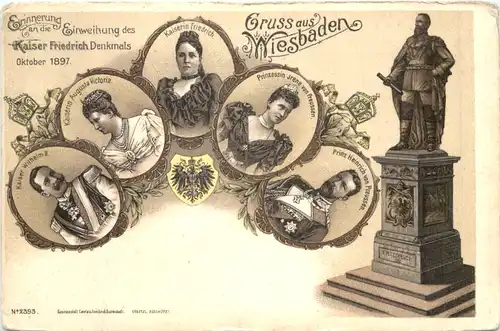 Gruss aus Wiesbaden - Einweihung Kaiser Friedrich Denkmal 1897Litho -722608