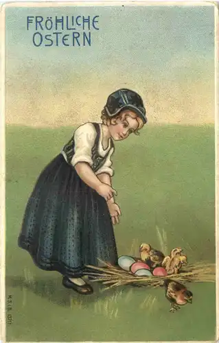 Ostern - Prägekarte - Mädchen - Eier -722030