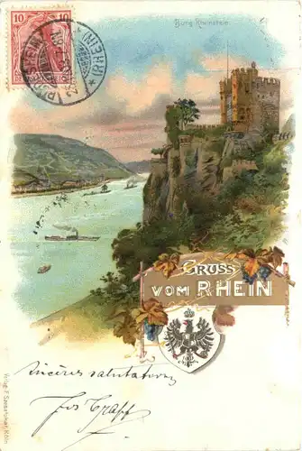 Burg Rheinstein - Gruss vom Rhein - Litho -722918