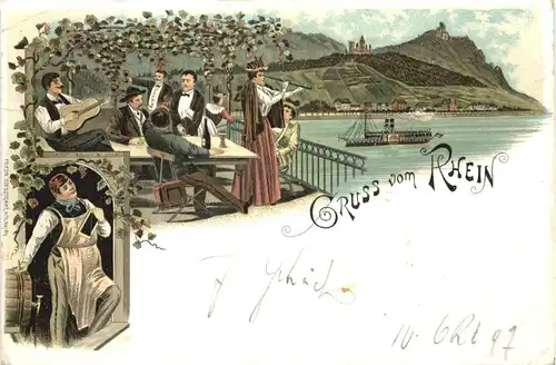 Rüdesheim - Gruss vom Rhein - Litho -722914