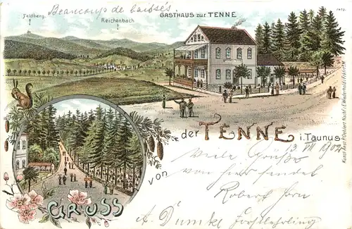 Gruss von der Tenne im Taunus - Litho - Waldems -722848