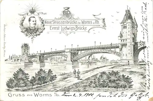 Gruss aus Worms - Neue Strassenbrücke - Litho -722984