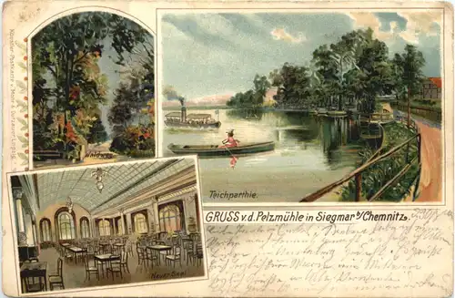 Gruss von der Pelzmühle bei Siegmar - Litho chemnitz -723996