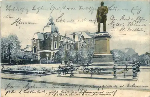 Crefeld - Bismarck-Denkmal und Kreishaus im Winter -724244