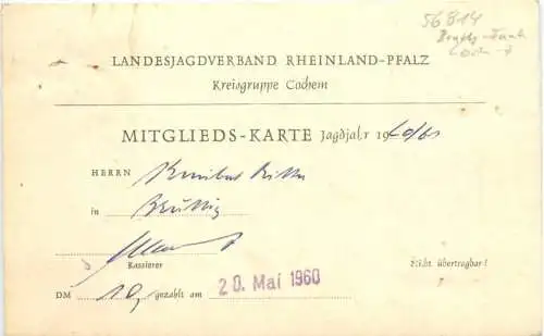 Cochem - Landesjagdverband - Mitglieds Karte -724406