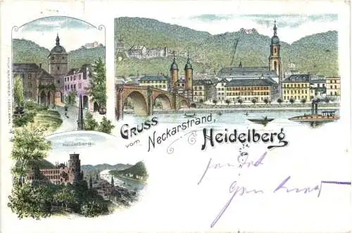Gruss vom Neckarstrand Heidelberg - Litho -724706