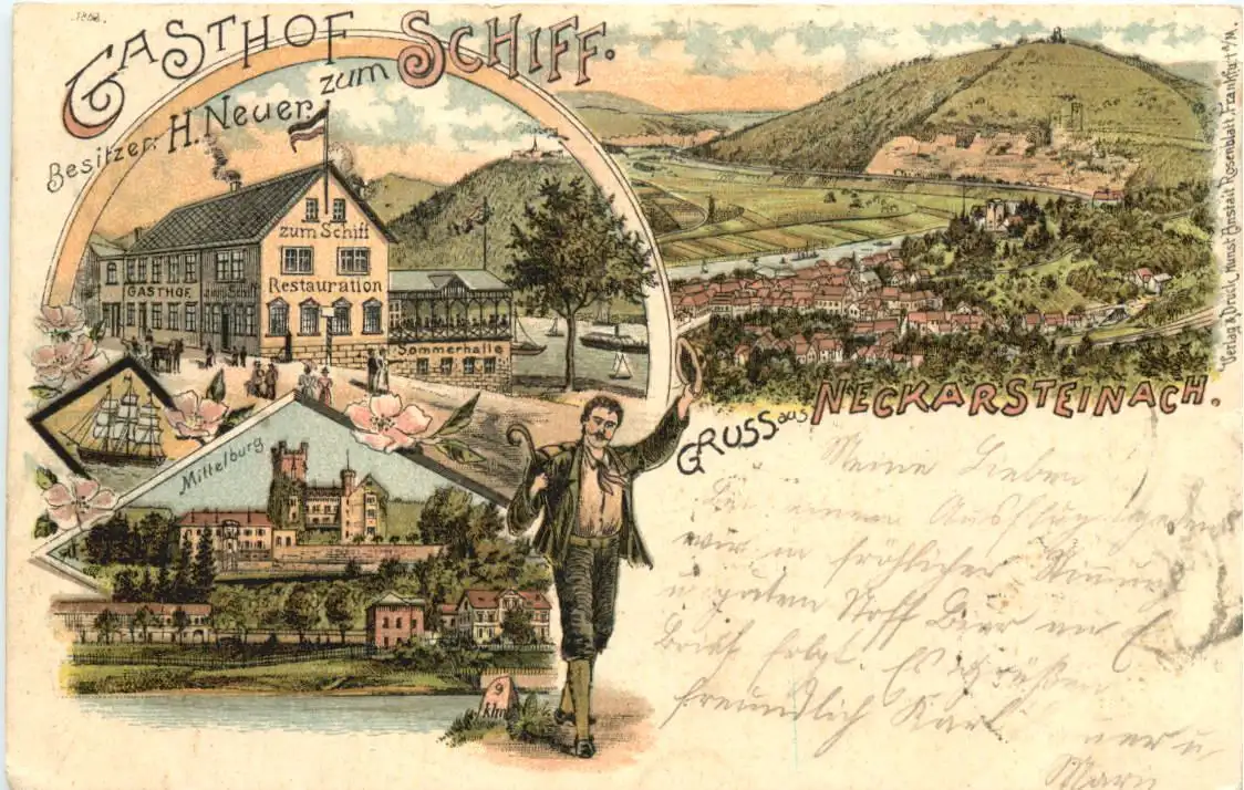 Gruss aus Neckarsteinach - Litho - Gasthof zum Schiff -725240