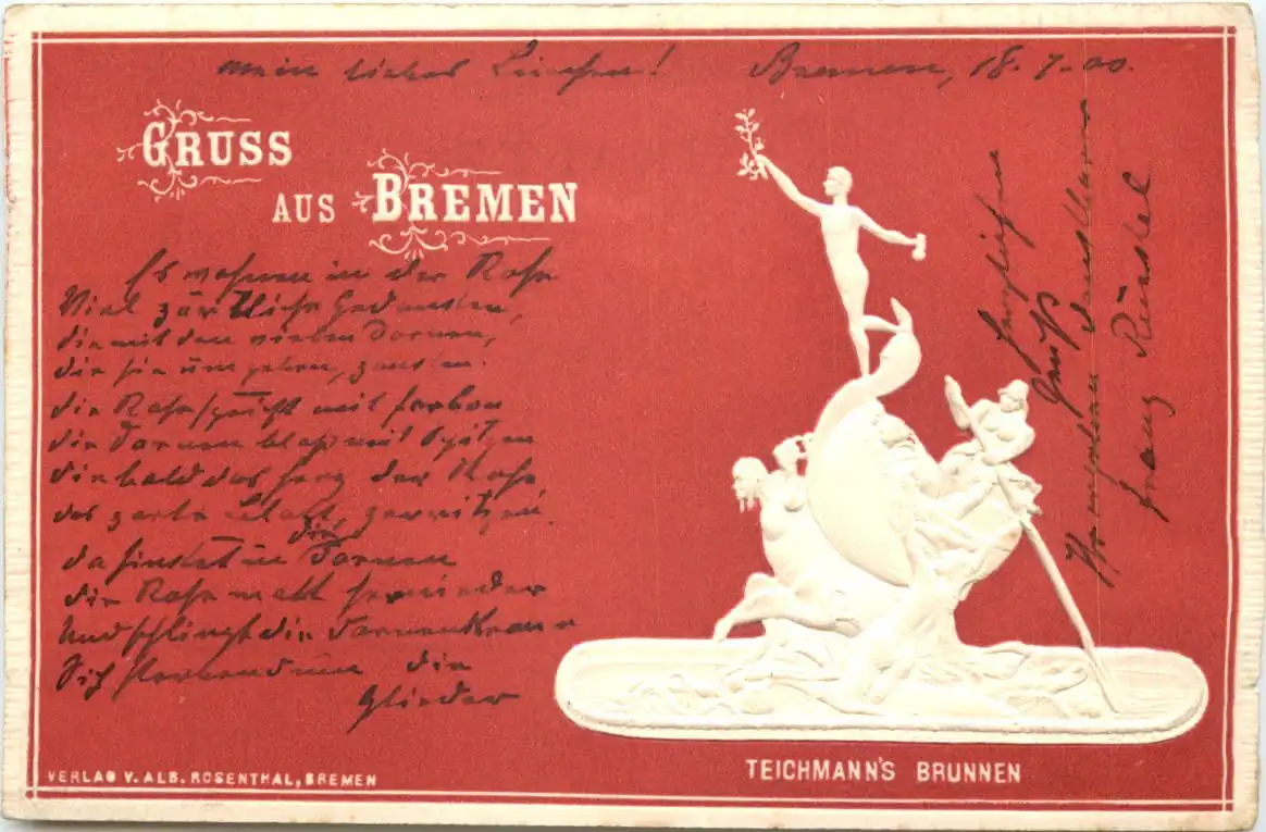 Gruss aus Bremen - Teichmanns Brunnen - Prägekarte -725570