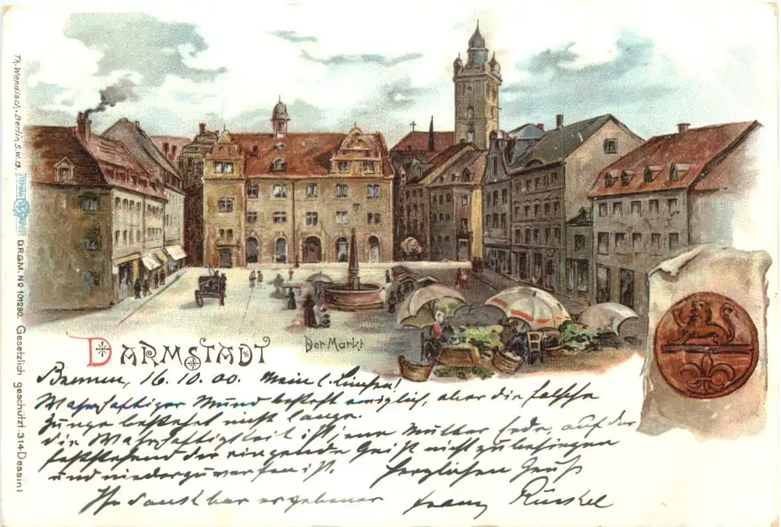 Darmstadt - Der Markt - Litho -725520