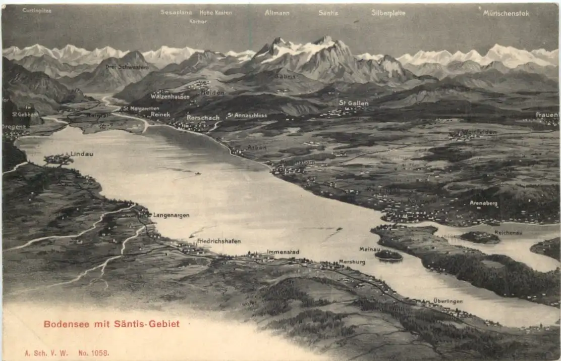 Bodensee mit Säntis Gebiet -554074