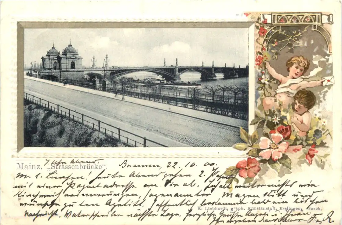 Mainz - Strassenbrücke - Litho -725680