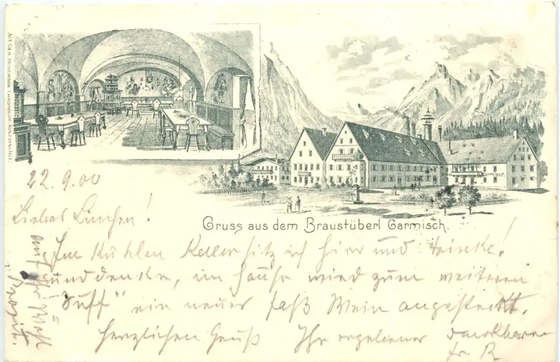 Gruss aus dem Braustüberl Garmisch - Litho -725828