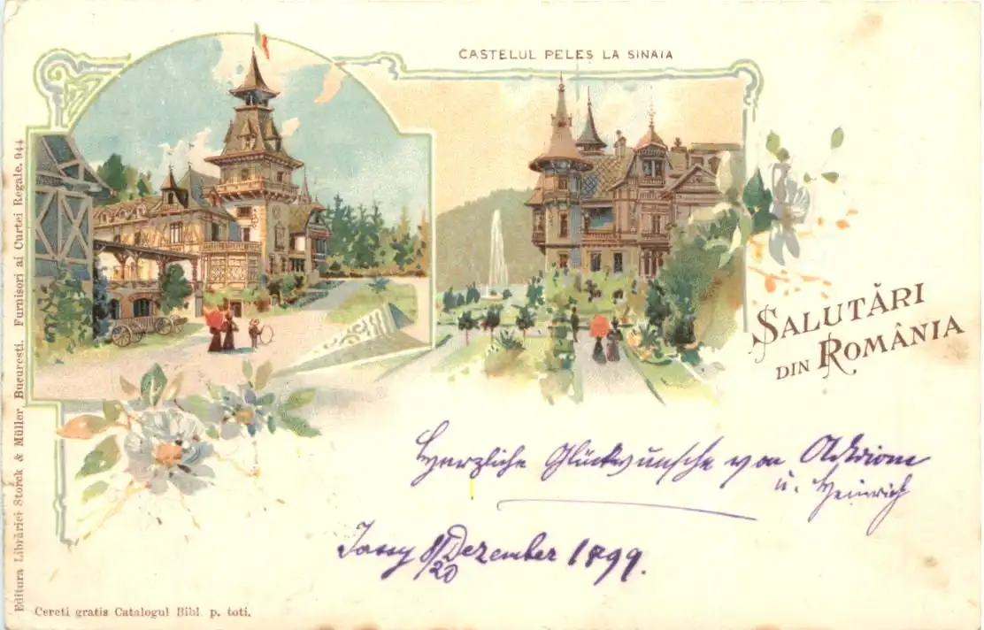 Salutari din Romania - Castelul Peles La Sinaia - Litho -725996