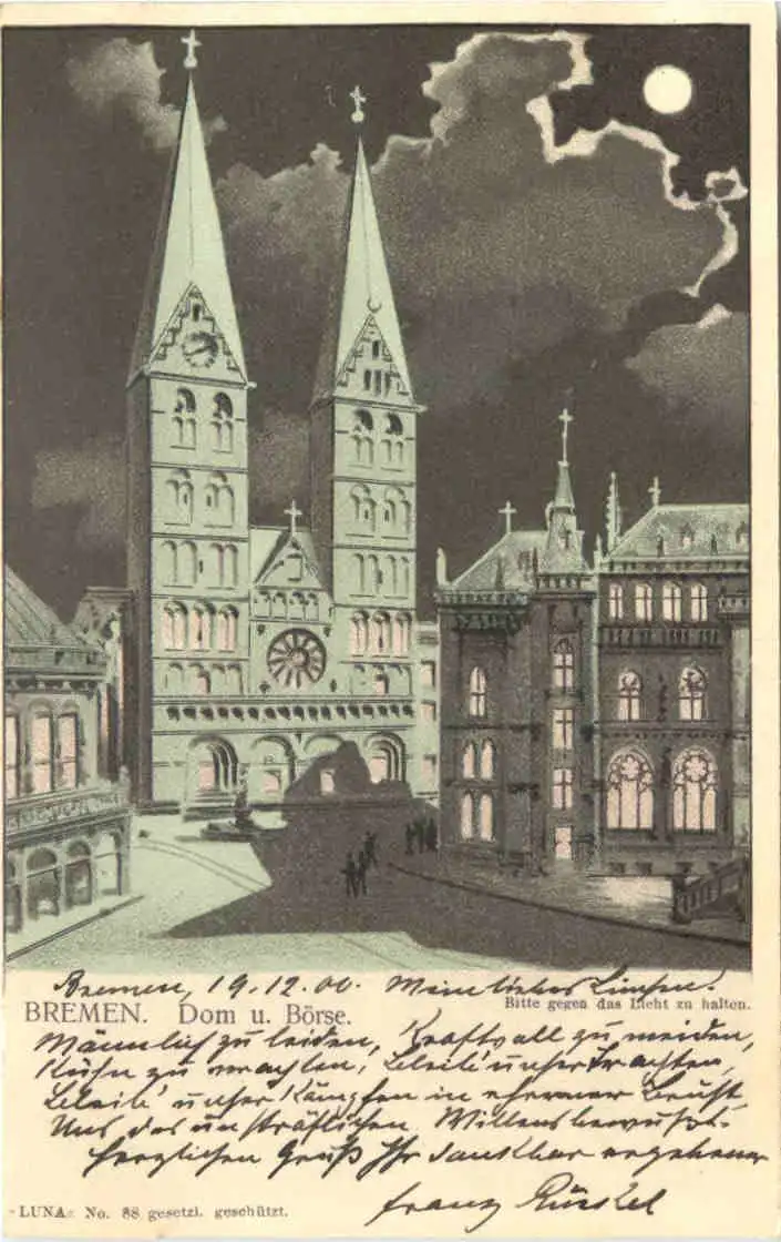 Bremen - Dom und Börse - Litho - Halt gegen Licht -726272