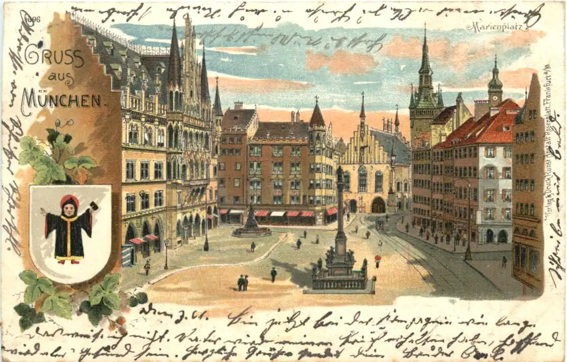 Gruss aus München - Marienplatz - Litho -726456