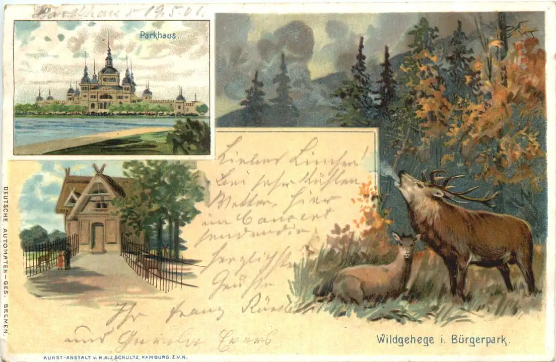 Bremen - Wildgehege im Bürgerpark - Litho -726434