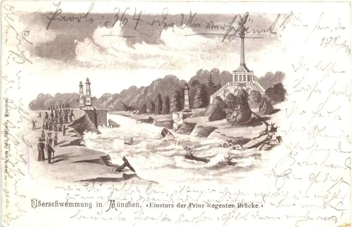 Überschwemmung in München - Einsturz der Prinz Regenten Brücke -726424
