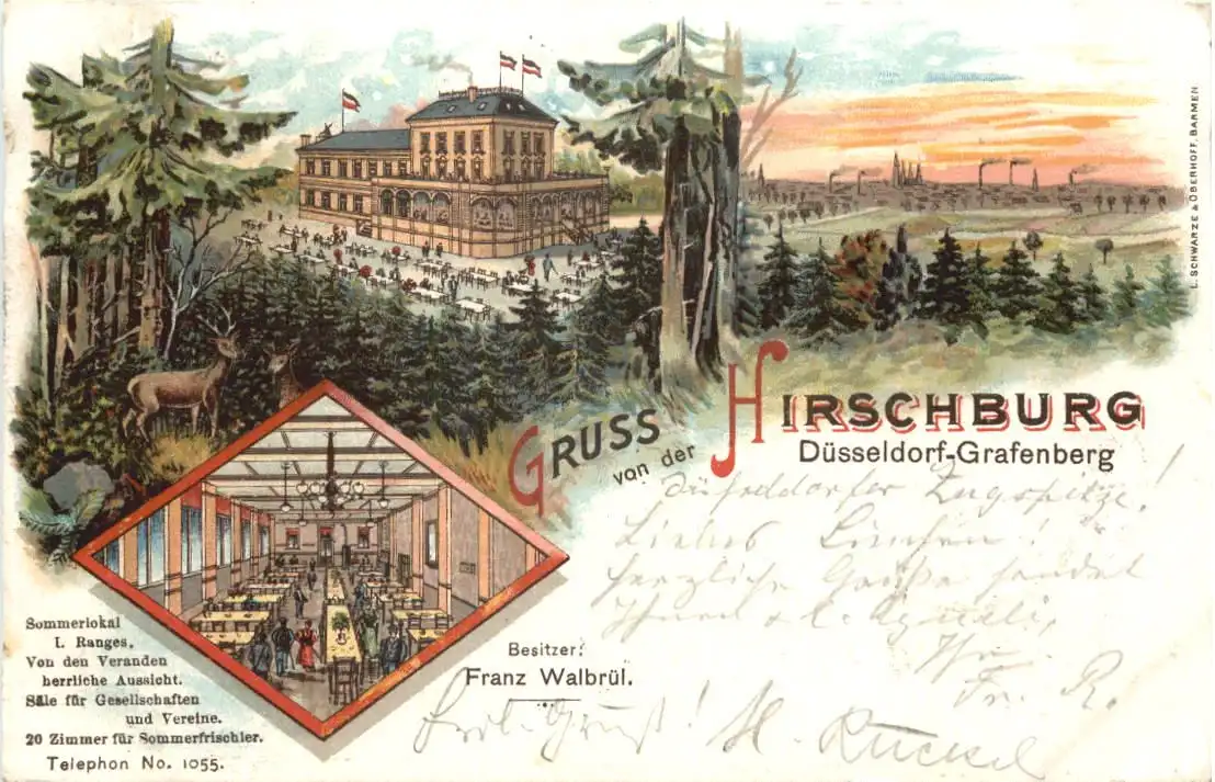 Düsseldorf-Grafenberg - Gruss von der Hirschburg - Litho -726554