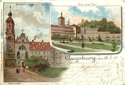 Augsburg - Das rothe Thor - Litho -726670