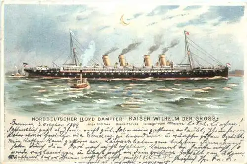 Norddeutscher Lloyd Dampfer - Kaiser Wilhelm der Grosse - Litho -726644