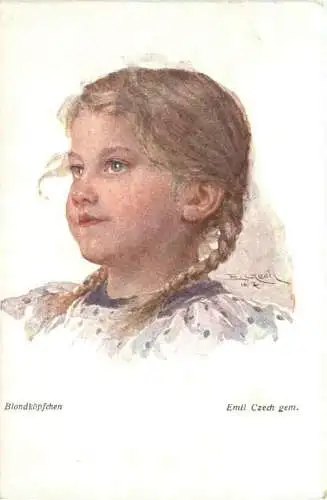 Künstler Ak Emil Czech - Blondköpfchen -727070