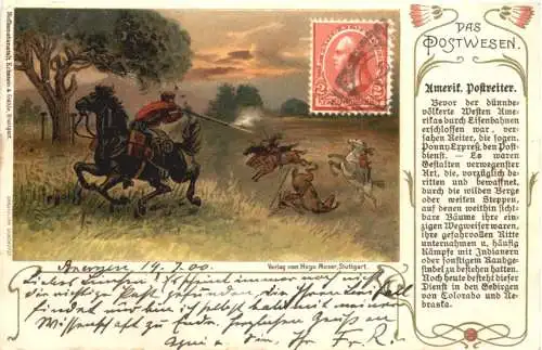 Das Postwesen - Amerikanischer Postreiter - Briefmarken - Litho -727032