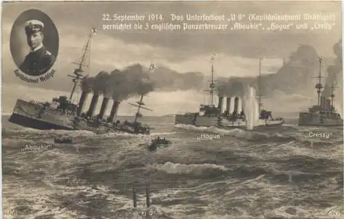 Unterseeboot U9 vernichtet 3 Schiffe -727476