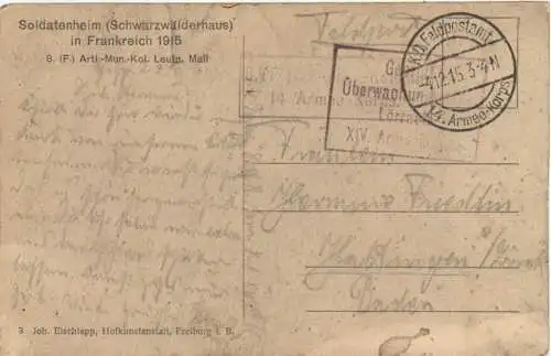 Soldatenheim in Frankreich 1915 - Feldpost -727636