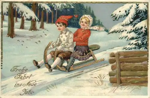 Neujahr - Kinder auf Schlitten -728134