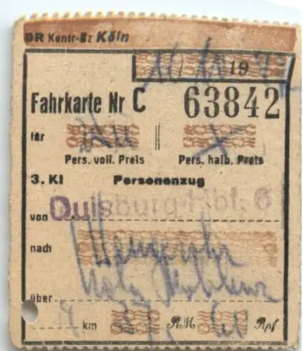 Köln - Fahrkarte Eisenbahn -729116