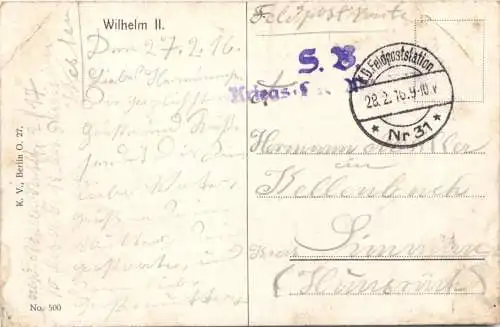 Kaiser Wilhelm II - Feldpost -729080