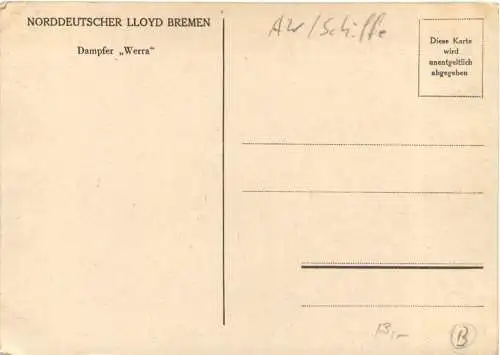 Norddeutscher Lloyd Bremen - Dampfer Werra -730038