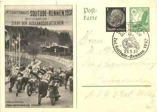 Stuttgart - Solitude Rennen 1937 - Ganzsache -730390