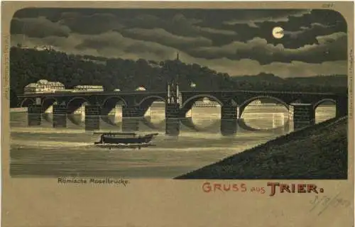 Gruss aus Trier - Römische Moselbrücke - Litho -731026