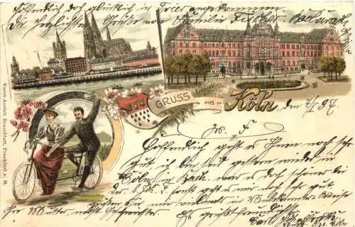 Gruss aus Köln am Rhein - Litho - Fahrrad -732070