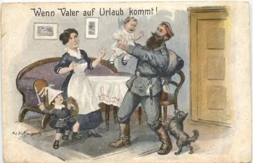 Künstler Ak Ad. Hoffmann - Wenn Vater auf Urlaub kommt - Feldpost -732402