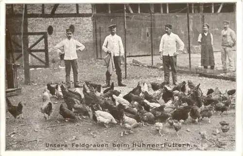 WW1 - Unsere Feldgrauen beim Hühner Füttern -732188