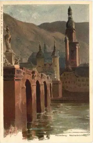 Heidelberg - Neckarbrücke - Litho -734254