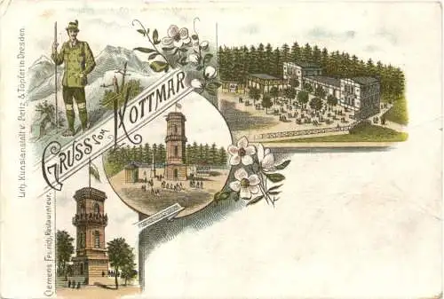 Walddorf in Sachsen - Gruss vom Kottmar - Litho -736480